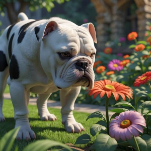 Generate an image of a white AlaphaBlue Blood Bulldog with disti...