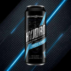 Create a striking 12oz HydroSport slim can design with a glossy...