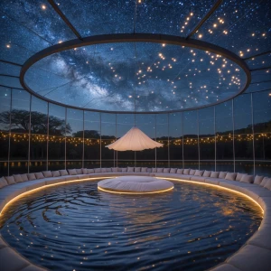 Floating Stargazer Pavilion: Suspended gracefully above the slow...