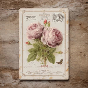 Victorian Mauve Rose Ephemera – Single Journaling Card (Antique...