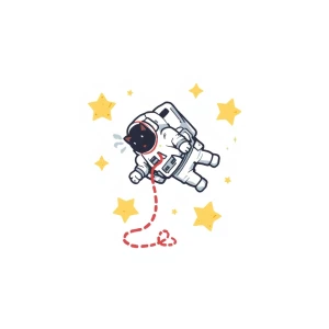 Minimal illustration of a floating cat in a small spacesuit with...