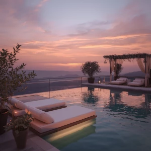 Improve your prompt:
Title: "Serene Rooftop Oasis - The Skyblush...