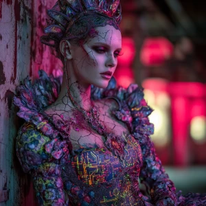 An eerily vibrant post-apocalyptic virtual influencer, their syn...