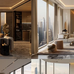 Ultra-realistic photo of a modern 2-room luxury apartment living...