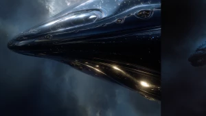 In the dimly lit expanse of the cosmos, a mysterious cosmic cara...