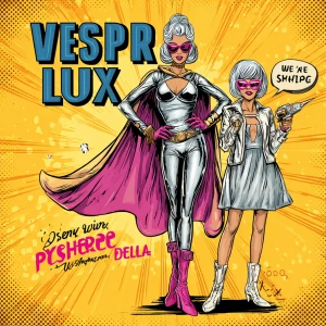 Retro pop-art comic book cover, bold yellow burst background wit...