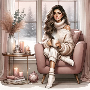 Elegant digital fashion illustration with a soft watercolor effe...