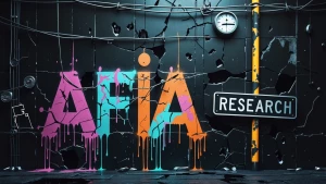 A surreal, gritty urban wall representing limitation — cracked b...