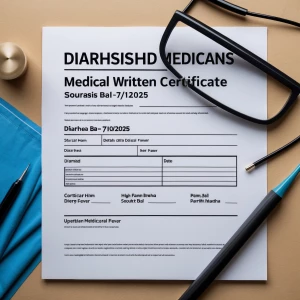 Make me a doctor written medical certificate for the patient Sou...