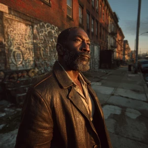 Create a cinematic, high-resolution image of a strong, confident...