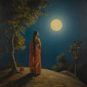radha in moonlight Painting by Raja ravi Verma
