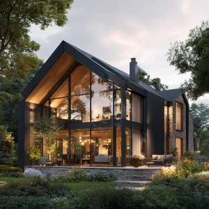 Create a modern Scandinavian luxury house exterior with inspirat...