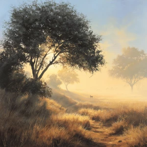 Create an expansive African vista bathed in the soft glow of mor...