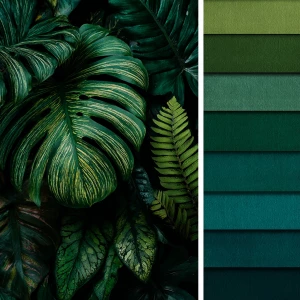 Create a dark green background made of plants and leaves with va...