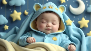 A cute baby peacefully sleeping on a soft cozy blanket, both the...