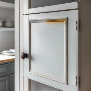 one kitchen cabinet door with slightly dull paint and minor disc...