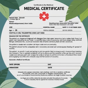 create a medical certificate for named "Naseeb" age - 25, addres...