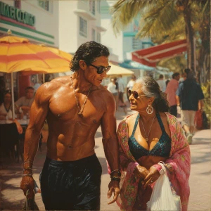 Hyperrealism,oil painting.a muscular sweaty indian man, walking...