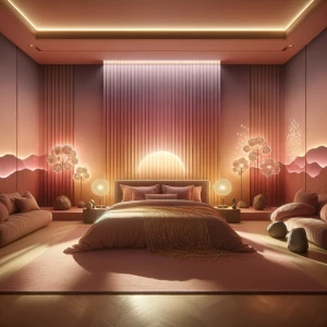 Guest Room 5 – Twilight Blush Room: A serene dreamscape painted...