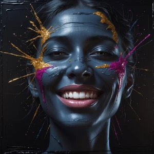 Create an artistic and emotive image of a smiling woman portraye...