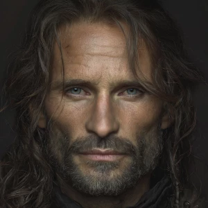 Create a photorealistic image of a character inspired by Aragorn...