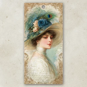 Print-ready shabby-chic tag, ~3×7 in, 300 DPI, sRGB, 3 mm bleed,...