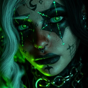 A surreal portrait of a sinister clown-inspired character with s...