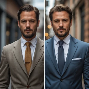 Create an image of a man wearing a suit old and new one professi...