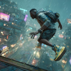 A highly agile and fit Nigerian male character in his late 20s t...