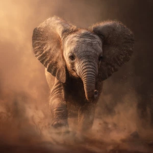 A baby African elephant named Ember, getting ready to sleep. Gen...