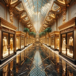 Visualize yourself immersed in "The Gilded Wardrobe Hall," a lux...