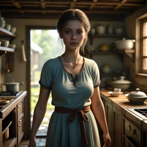 Ultra realistic young adult woman (21+),
entering a traditional...