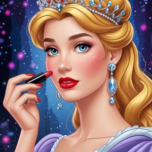 A beautiful princess is putting on her red lipstick.