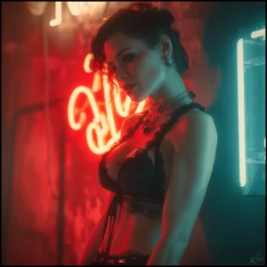Noir neon femme-fatale aesthetic