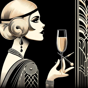 I want a poster in the Art Deco style. In it, an elegant lady, d...