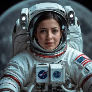 pon mi cara en un astronauta en la luna que sea realista