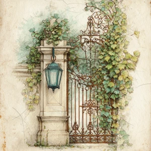 Print-ready junk journal page, A4 portrait full-bleed, 300 DPI....