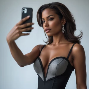 Capture the essence of a fashionable woman exuding confidence in...