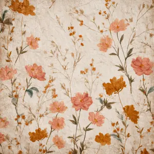 flat printable background paper, vintage boho floral design with...