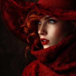 Create an photo of a trendy and fashionable red witch with a uni...
