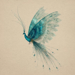 Prompt: Fine lace-like wings, slim teal body; slight vintage tin...