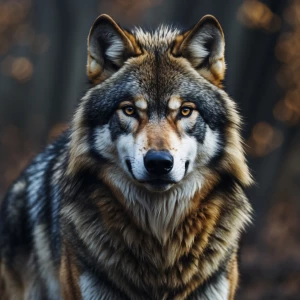 Image of a alpha king wolf whoes golden and black big and bulk f...