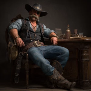 Middle aged man with a patch over his left eye and a thick brown...