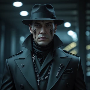 "Create an image of a person who appears mysterious, powerful, r...