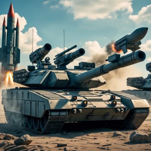 Futuristic tactical tanks with dual cannons and mounted machine...