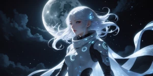 A mesmerizingly celestial lunar explorer, drifting through a cos...