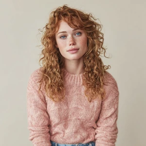 A tall white woman with a thicker body build. She has thick stra...