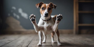 Jack Russell standing with two paws as she is ready to box