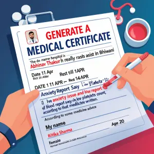 Generate a medical certificate. The doc name is abhinav thakur ,...