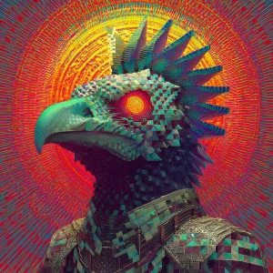 Square  psychedelic horror portrait of a humanoid figure crowned...